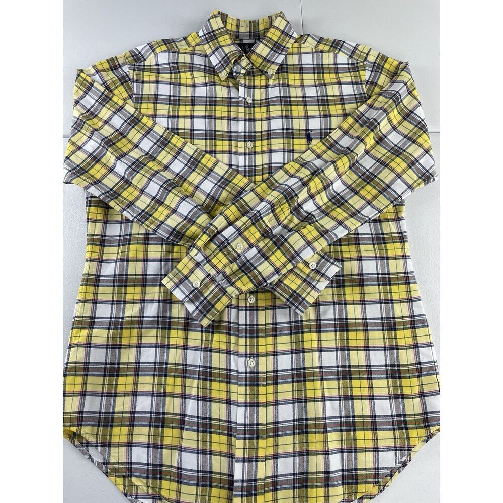 Polo Ralph Lauren Classic Fit Oxford Shirt Small Green Yellow Blue Plaid Cotton